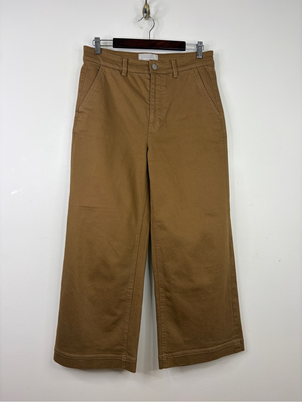 Everlane Wide Leg Pants Womens 10 Brown Cotton Stretch Twill High Waist Cropped